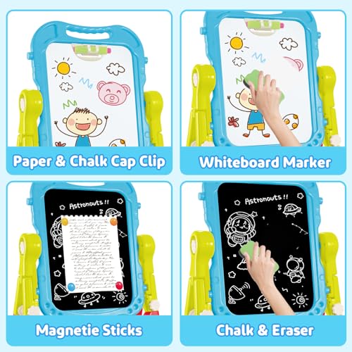 Blue 4-in-1 Kids Art Easel with Magnetic Drawing Board
