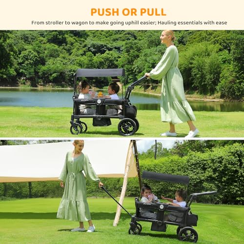 ELEMARA All-Terrain Foldable Stroller for 2 Kids, Black