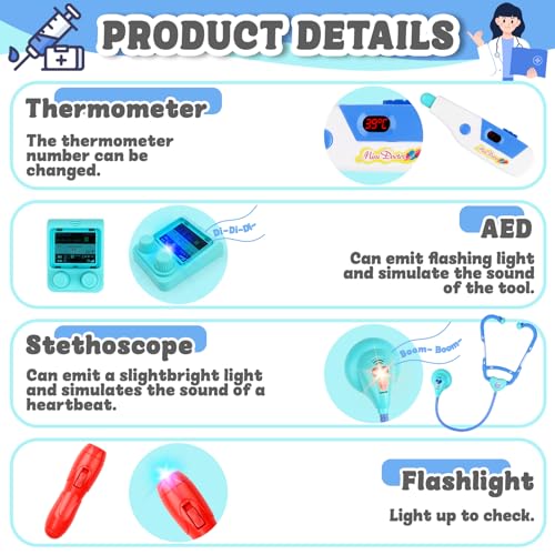 Doctor Playset for Kids with Stethoscope, Medical Instruments (Blue)