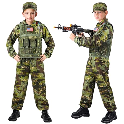Boys Army Soldier Costume with Toys & Vest for Halloween