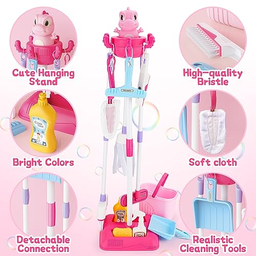 Kids Cleaning Set Toy - 12 Piece Pretend Play Kit for Ages 3+