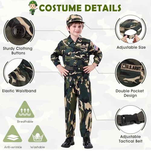 Boys' Army Costume with Accessories for Halloween & Events
