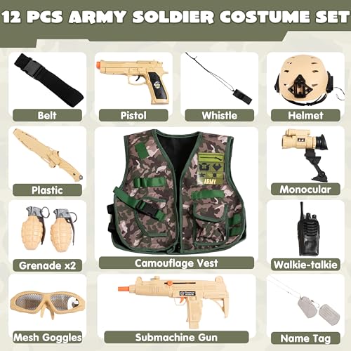 JOYIN 12-Piece Army Soldier Costume Set for Kidsiez
