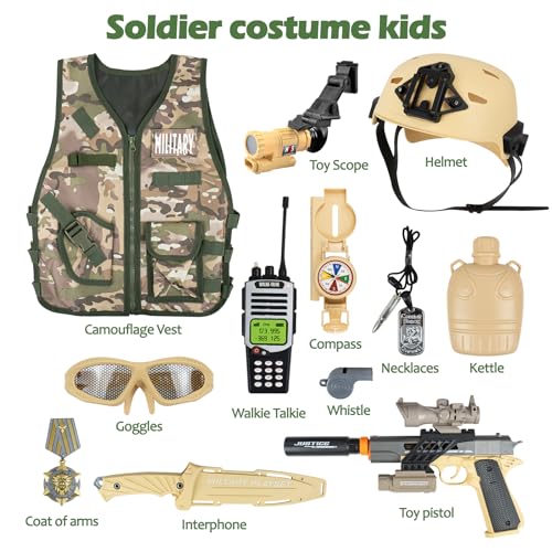 12-Piece Military Camouflage Costume for Boys, Ages 3-12 - Halloween Role Play
