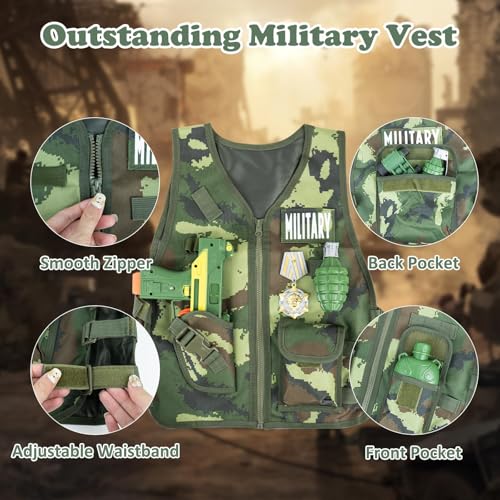 Kids Army Costume for Boys 6-8, Military Toys for Role Play and Halloween