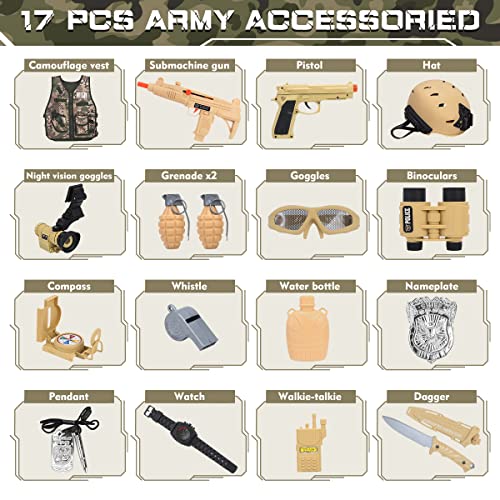 17 PCS Kids Army Costume Set for Boys 3+: Halloween Military Dress-Up