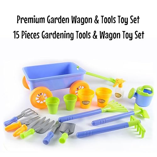 Premium Kids Gardening Tool Set with WagonToy - 15 Piece Toddlers Set