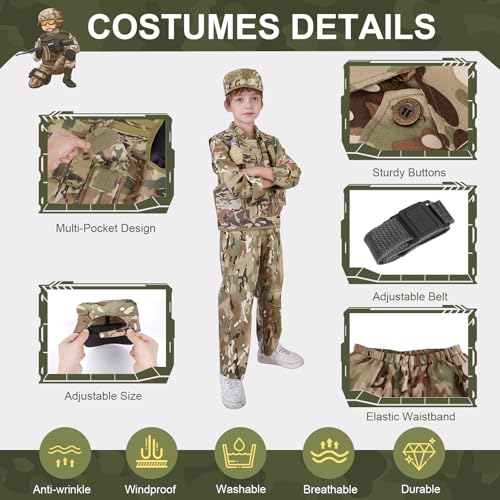 Kids' Army Costume: Boys' Military Outfit with Camo Vest & Toy